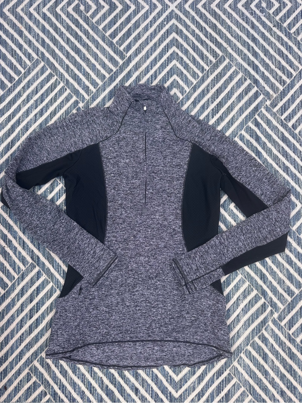 Athleta Heathered Gray & Black Quarter-Zip Performance Top